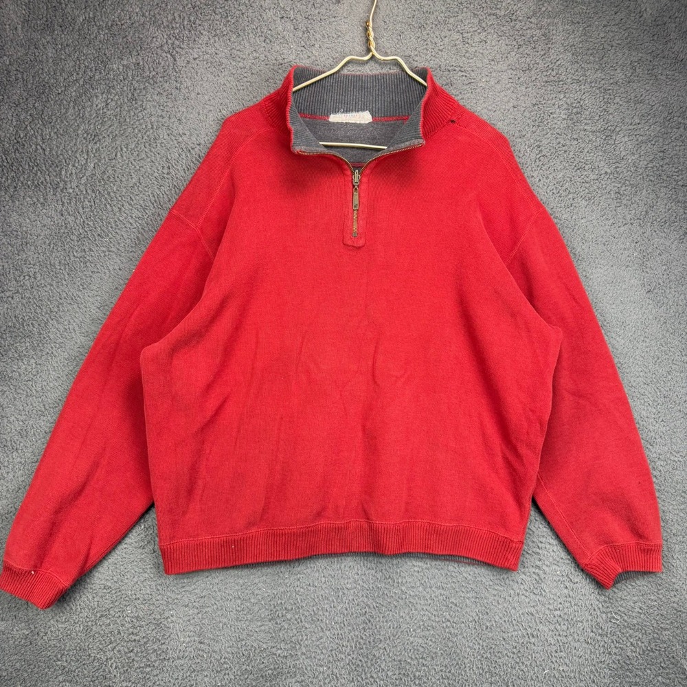 Caribbean Joe Mens Red Quarter Zip Pullover Sweater Size XL Ribbed Trim